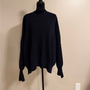 Free People Black Oversized Ribbed Crewneck Sweater